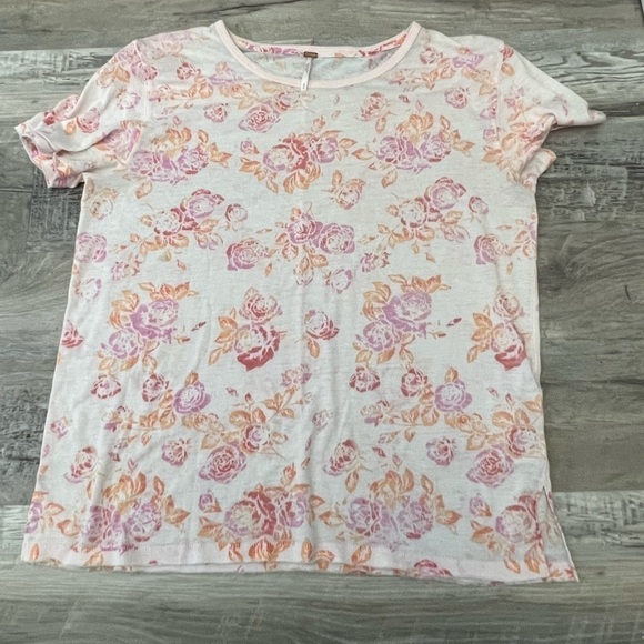 EUC Free People Tourist Floral Short Sleeve T-shirt in Blush Combo Size Medium - Picture 5 of 8